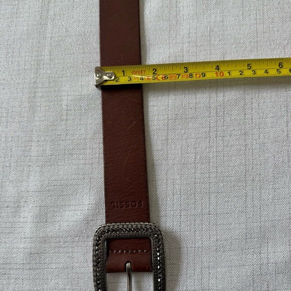 Fossil Beaded Classic Leather Brown Women’s Belt Rhinestone Buckle Size M - Picture 4 of 10